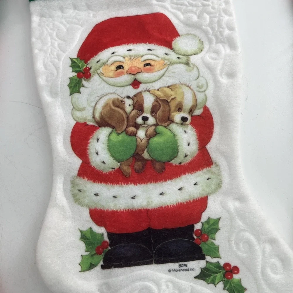 7 Felt 80s Christmas Stockings Morehead Santas Best Puppy Kitten Snowman Teddy‎